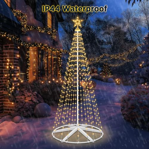 8Ft 442 LEDs Christmas Cone Tree Lights, Outdoor Christmas Tree with 8 Modes Timer Remote, Artificial Christmas Trees for Indoor Outdoor Xmas Decorations,Warm White — view 4