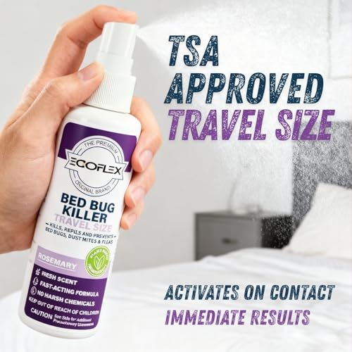 Image of 3-Pack Bed Bug Killer Spray - Travel Size TSA Approved - Repels Bed Bugs, Dust Mites, Lice & Fleas with Natural Essential Oils - Travel Essentials for Women - 3 Fl Oz