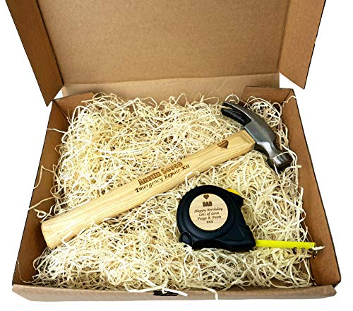 Personalised Engraved Fathers Day Hammer & Personalised Tape Measure Tool Set in gift box set Valentines Day Gift For Husband Dad Boyfriend Fiance Funny Present