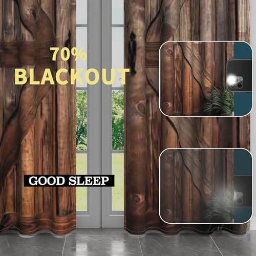ChloropLastid Rustic Wood Blackout Curtains Brown Vintage Barn Door Farmhouse Curtains for Living Room Thermal Insulated Room Darkening Grommet Window Drapes 2 Panels 52W×84L — view 4