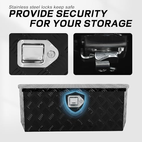 confote 35 Inch Heavy Duty Aluminum Stripes Plated Tool Box Trailer Toolbox for Pick Up Truck Bed RV Waterproof Storage Organizer with Lock and Keys-Black