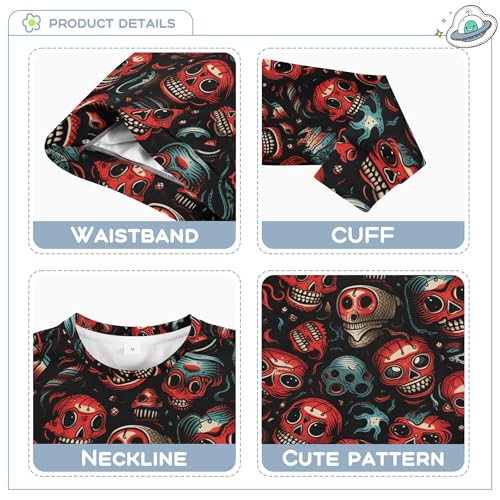JUNZAN Red Skull Kids Boys Hooded Sweatshirt Long Sleeve Hoodie for Boys Athletic 4T3