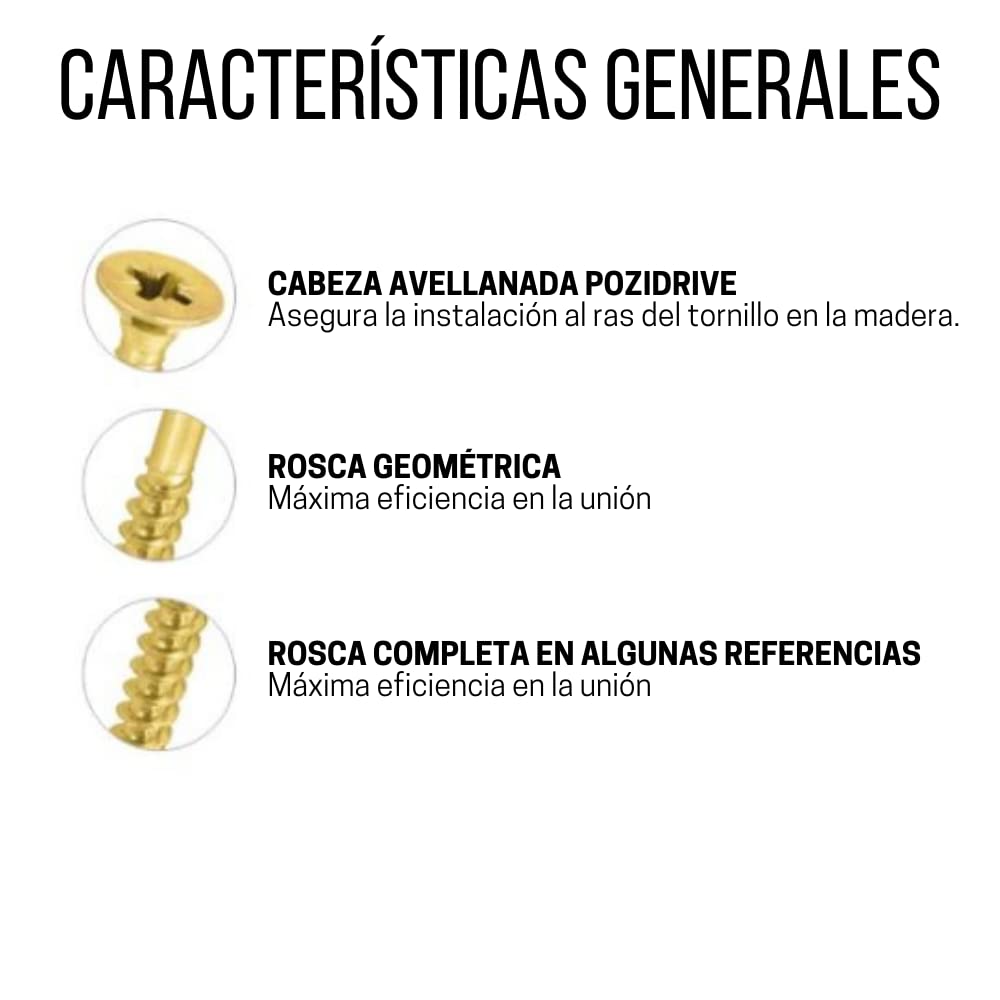 Tornillos para madera Avalon Pozidrive cabeza Avellanada, estrella, caja de 5 KG acero (medidas 3 x 16 mm)