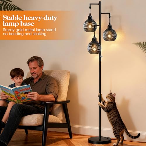 Image of QiMH Modern Glass Floor Lamps for Living Room, 3 Lights Standing Lamp, Grey