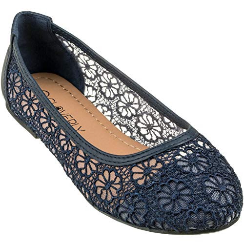 CLOVERLAY Women's Ballet Shoe Floral Breathable Crochet Lace Ballet Flats