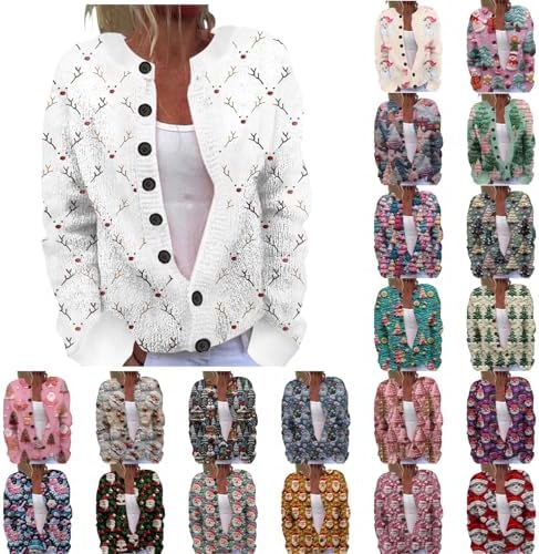 Ugly Christmas Sweater Women Oversized Button up Cardigan Sweaters Winter Warm Xmas Print Knit Tops Coats Sweatshirts