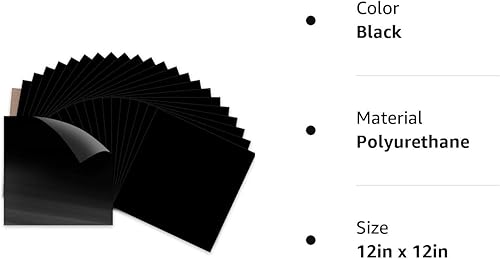 Miniatura 8 de Htvront - Paquete de láminas de vinilo de transferencia de calor (HTV) negro Paquete de 24 hojas de vinilo negro de 12 x 12 pulgadas, para camiseta