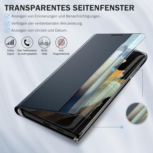 Coque de téléphone S21 Ultra de luxe en polycarbonate et cuir bleu