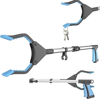 VASLON Grabber Reacher Tool, 32" Foldable Pickup Tool with Magnet, Lightweight Aluminum Reaching Aid with Rotating Rubber Gripper, Long Arm Extender for Elderly, Litter Trash Picker, Garden Gripper, Hand Tools (Blue)