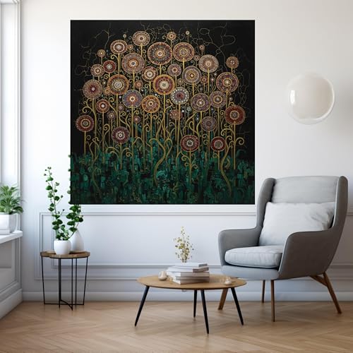 Tableau abstrait floral sur toile 50x50cm pour une décoration bohème moderne