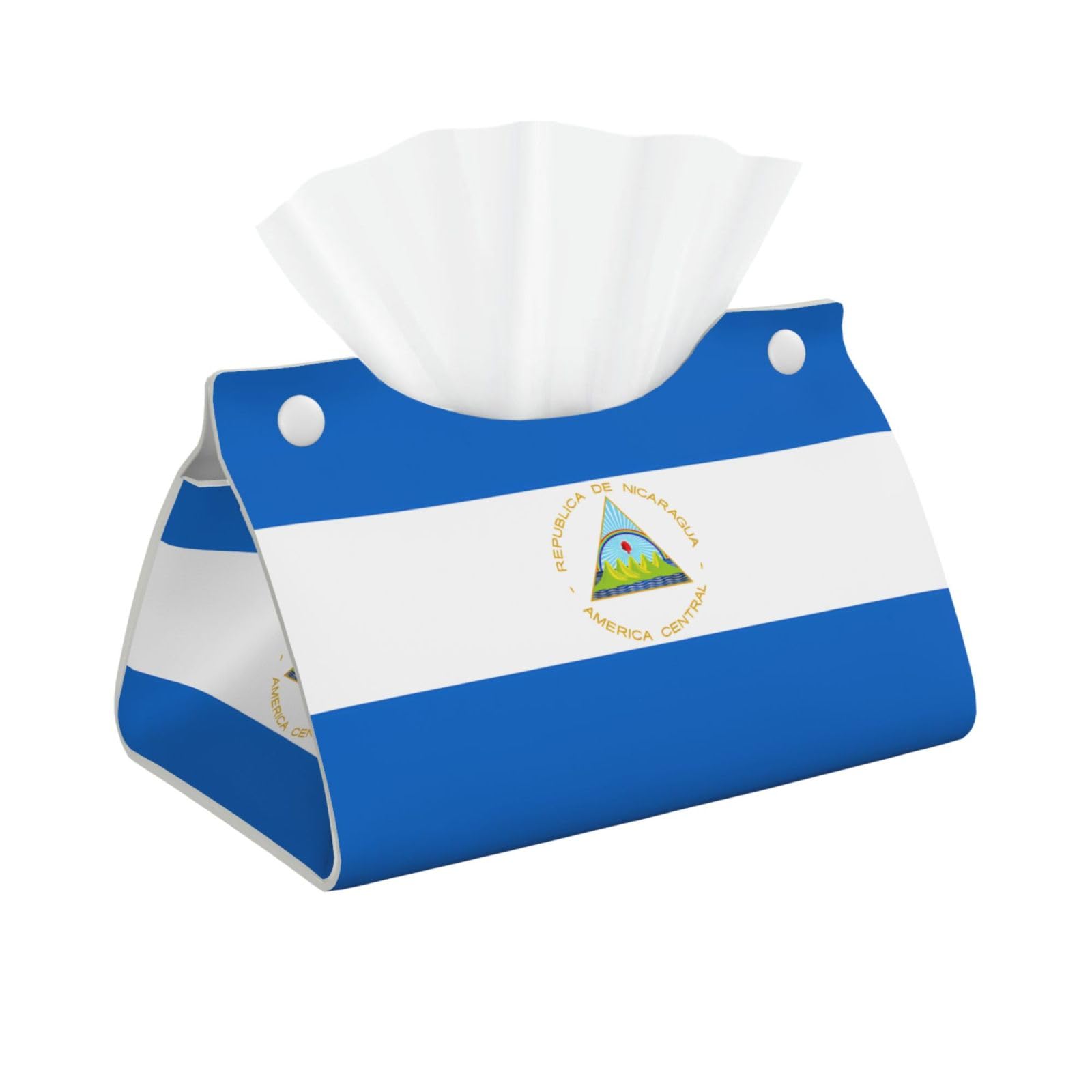 Flag of Nicaragua Print Long Tissue Box Cover Holder Foldable Leather Organizer for Vanity, Nightstand, Desk & Bathroom