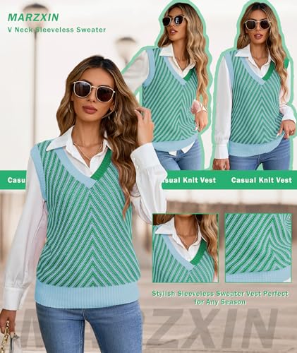 Image of MARZXIN Women Sleeveless Sweater Vest V Neck Knitted Colorful Pullover Tops