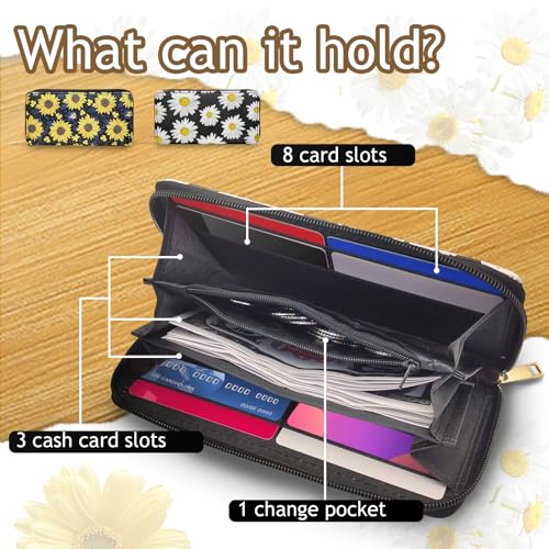 PU Leather Purse for Women, Long Womens Purse with Flower Pattern Multi Compartments Stylish Womens Wallet with Zipper (Yellow)4