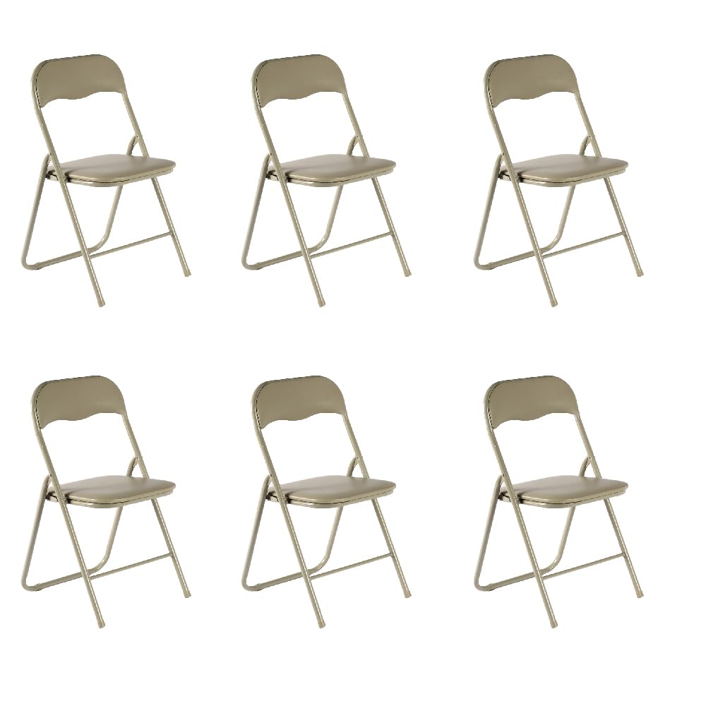 DUPI Silla Plegable de Metal | Acolchada y Cómoda | Uso en Cocina, Oficina, Camping | No Requiere Montaje | para Espacios Pequeños | Sintético | Taupe| Pack de 6 Unidades