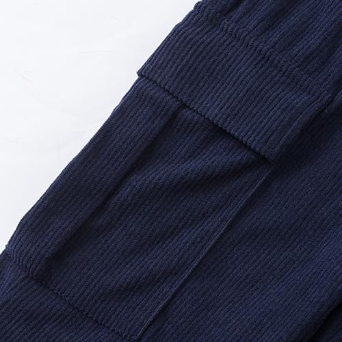 Men Corduroy Pants Baggy Drawstring Cargo High Waisted Multi Pockets Cargo Sweatpants for Men Casual Stretch Fashion Comfy Wide Leg Tactical Fall Relaxed Fit Trouser Navy XXXL3