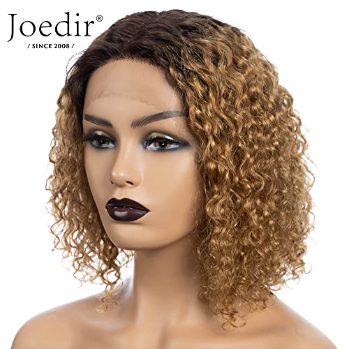 Joedir Short Curly Bob Wig Kinky Curly Lace Front Wigs for Woman Jerry Curl Human Hair Wig Pre Plucked Hairline with Baby Hair(Ombre Light Gold) - Image 3
