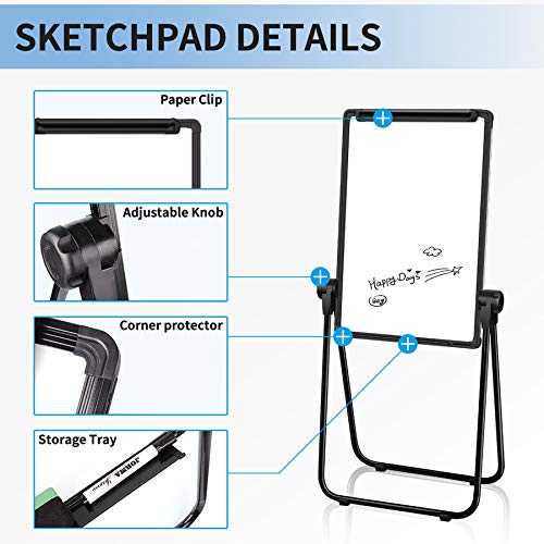 JOYOOSS 15" x 22.8" Kids Art Easel U-Stand Whiteboard Easel Dry Erase Board with Stand Height Adjustable Rotating Foldable & 360° Rotating Flipchart Easel for Kids Students (Black)