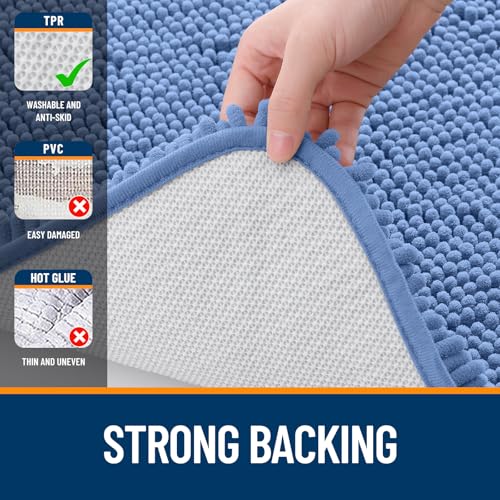 Image of OLANLY Large Bathroom Rugs 40x24, Soft Absorbent Chenille Bath Rugs, Rubber Backing Quick Dry, Machine Washable Bath Mats for Bathroom Floor, Tub and Shower, Home Decor Accessories, Cornflower Blue