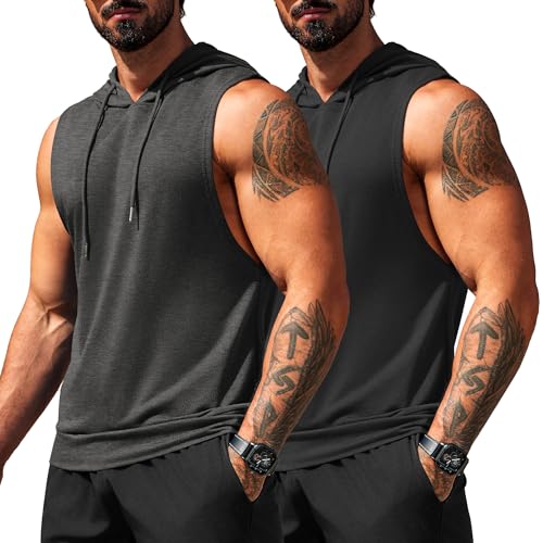 COOFANDY Sleeveless Hoodies for Men Workout Hooded Tank Tops Muscle Cut Off Shirts Bodybuilding Gym Shirt