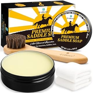 Saddle Soap for Leather – All-Natural 3-in-1 Leather Cleaner & Conditioner Kit with Horsehair Brush & Cloth – For Boots, Bags, Saddles, Car Interiors, Shoes 3.52oz