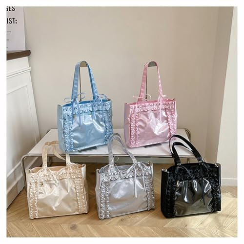 Bolso transparente grande con volantes y correa satinada miniatura 5