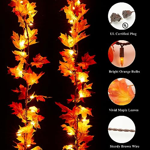 Thanksgiving Decorations for Home 9FT Plug in Thanksgiving Garland with Lights 50 Orange Bulbs UL Listed Connectable Lighted Fall Garland for Indoor Outdoor Harvest Home Party Decorations(2 Packs) by Meknow - Image 2