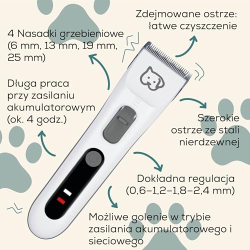 Beurer Love Your Pet Maszynka do strzyżenia Fluffy dla psów i kotów, cichy trymer, do strzyżenia gęstej i skołtunionej sierści, bezprzewodowa maszynka do strzyżenia zwierząt, 9-częściowy zestaw