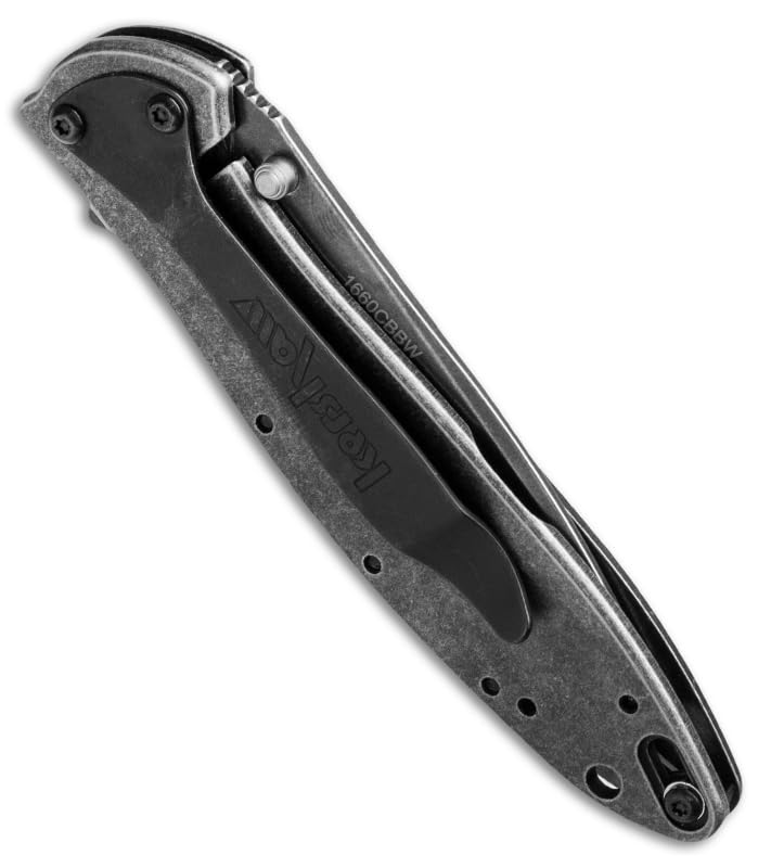 Image of Kershaw Leek, BlackWash Pocket Knife (1660BLKW); 3 Sandvik 14C28N Steel Blade, 410 Stainless Steel Handle, BlackWash Finish, SpeedSafe Assisted Open, Frame and Tip Locks, Reversible Pocketclip; 3 OZ
