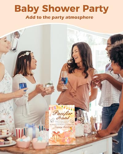 Image of Baby Shower Games, Baby Shower Decorations, 1 Baby Pacifier Hunt Sign and 50 Acrylic Pacifiers for Gender Reveal Games (Champagne)