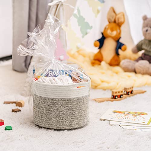 TIMEYARD Korb Aufbewahrung, Wäschekorb Kinder, Klein Korb für Geschenke, Regal, Baby Spielzeug Aufbewahrungskörbe, Körbe Geflochten, 24x18cm, Braun & Weiß