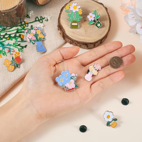 Image of 7Pcs 7 Styles Flower Enamel Pins for Backpacks Cute Spring Flowers Plant Enamel Brooch Badges Floral with Vase Lapel Pins for Bags Hats Jacket Clothes Decorative Supplies