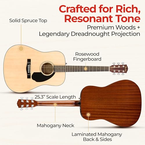 image for Fender CD-60S Solid Top Dreadnought Acoustic Guitar - Natural Bundle w
