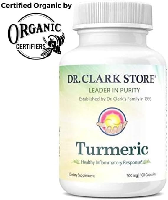 Dr Clark Store Turmeric Curcumin 500mg 100 Capsules, Immune Support, Natural Herbal Supplement, Non-GMO, Vegan, Antioxidant Boost