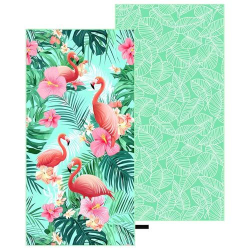 Oversized Microfiber Beach Towel Thin, Hawaiian-Inspired Flamingos Double Sided Printed Absorbent Compact Towel 1PC, Large Soft Swim Beach Towels for Women Men, Summer Lake Pool Vacation Bath, 35"x71"