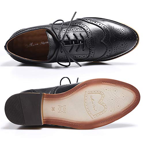 Image of Mona flying Women's Wingtip Oxfords Ladies Lace-up Leather Brogue Shoes