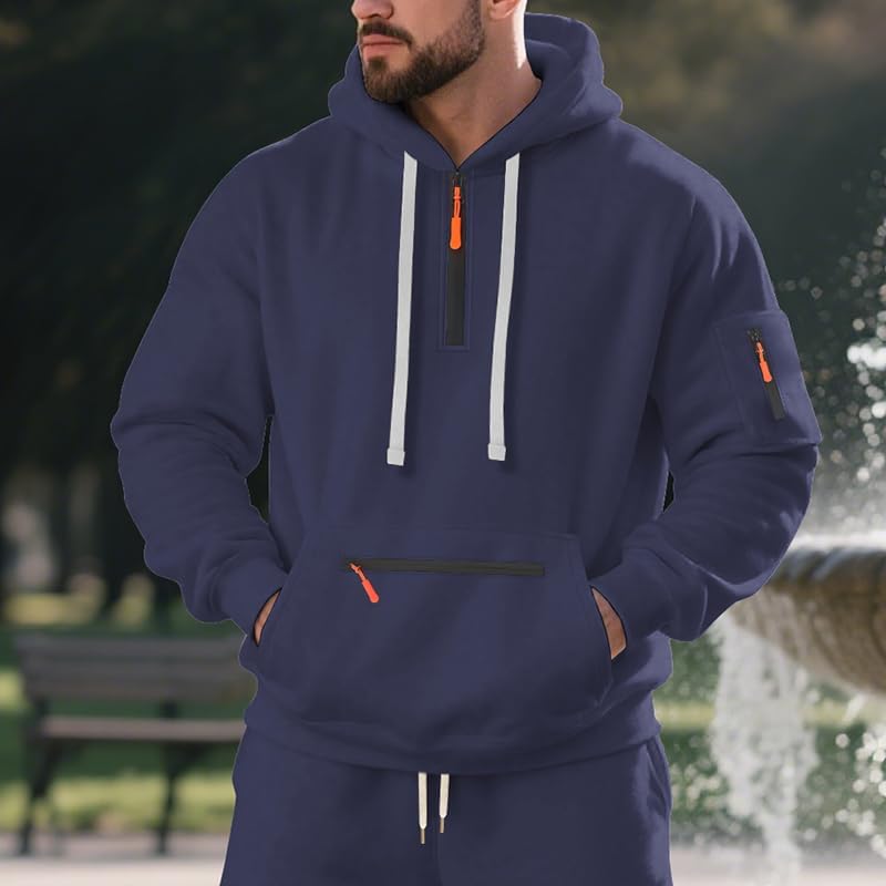 Men's Fleece Hoodie Sweatshirts Workout Athletic Hoodies Long Sleeve Quarter Zip Pullover Sweatshirt with Kanga Pockets - Image 5