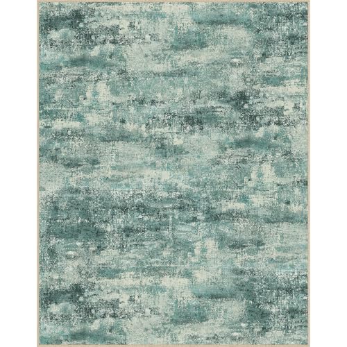 Area Rugs 10x12 for Living Room Bedroom, Modern Splash Abstract Machine Washable Rug, Large Soft Low Pile Floor Cover with Non Slip Backing for Dining Room, Teal Green