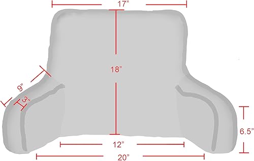 Miniatura 5 de Almohada de descanso para cama de lectura con brazos y bolsillos de 18 pulgadas de alto para sentarse en la cama, sofá, funda extraíble y relleno