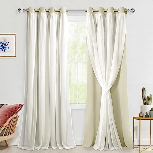 Hiasan Blackout Curtains with White Sheer Overlay, Double Layer Mix