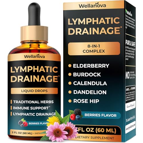 Wellanova Lymphatic Drainage Supplement - Organic Liquid Drops for Lymphatic Support & Detox - 8-in-1 Herbal Blend - Lymphatic Cleanse Complex with Burdock, Dandelion, Elderberry - 2 fl oz