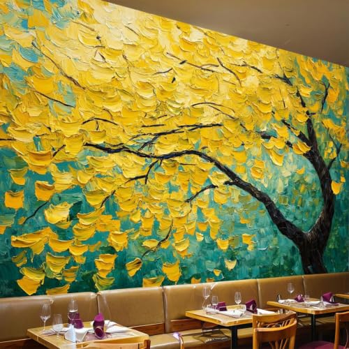 Papier peint 3D panoramique arbres d'automne pour instaurer une ambiance douce et chaleureuse