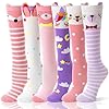 MOGGEI 6 pares de calcetines altos hasta la rodilla para niños y niñas, regalo largo, loco, tonto, divertido, bota, lindo animal, calcetines divertidos para niños