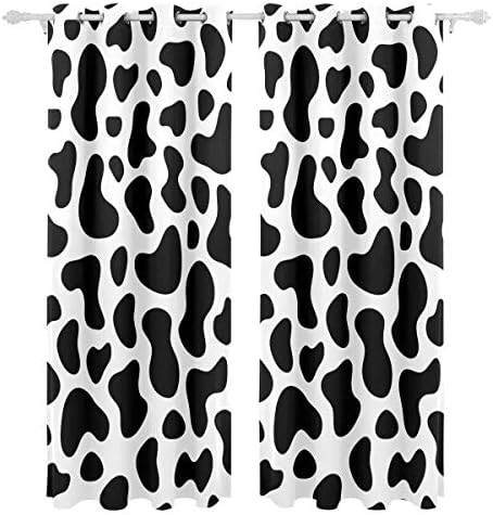 Chen Miranda Cow Skin Spotted Pattern Printed Blackout Window Curtain 2 Panel Set - Grommet Top - Thermal Insulated Room Darkening Curtains Drapes for Bedroom Living Room 84 x 55 inch