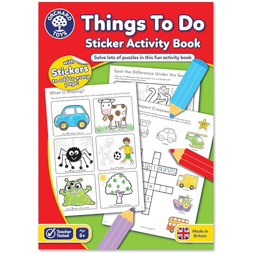 Orchard Toys Things to Do Sticker Colouring Book, Educational Colouring and Activity Book, Perfect for Kids Age 5 Years +, Ideal for Parties