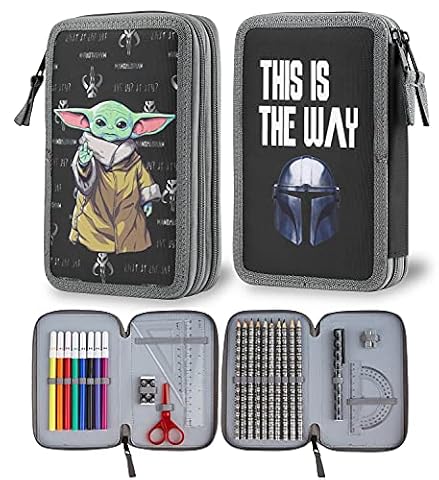 Disney Piórnik Baby Yoda, piórniki z akcesoriami dla chłopców, zestaw artykułów szkolnych, franczyza Mandalorian