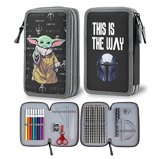Disney The Mandalorian Estuche Escolar De 2 Compartimentos Baby Yoda, Material Escolar Completo, Estuche Chulo para Niños De Star Wars