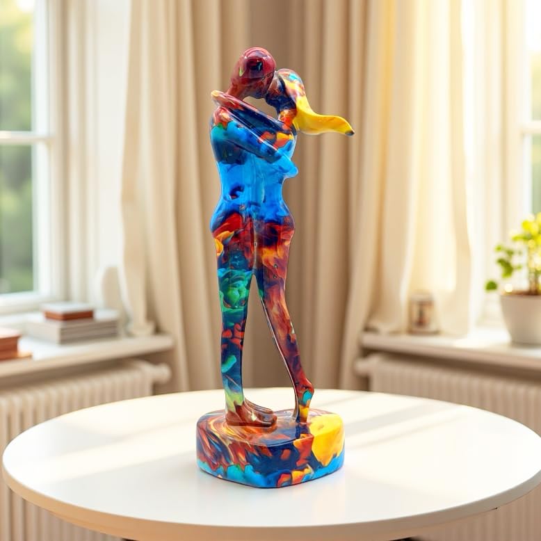 Estatua pareja abrazándose de resina 10.5 pulg miniatura 5