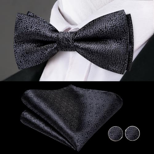 Image of Dubulle Mens Cummerbund and Bow Tie Set Paisley Floral Pretied Bowties for Men Pocket Square Cufflinks Wedding Business