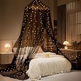 Bed Canopy with Lights, Bed Canopy for Girls Princess with Luminous Stars, Canopy Bed Curtains for Twin to King Size Bed, Baby Kids Adult Indoor Decor Bedroom Reading Nook Halloween Decoration (Black)