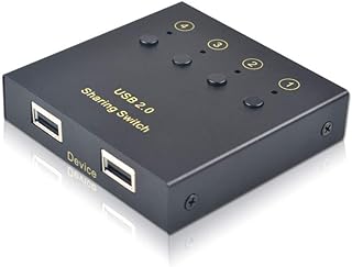 USB Switch Selector 4 Computers in Sharing 2 USB Devices Out Controller USB 2.0 Peripheral Switcher Box Hub for Mouse Keyboard PCs Scanner Printer with Button Swapping and 4 Pack USB A to B Cable